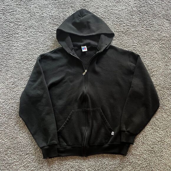 Vintage Y2K Russell Athletic Full Zip Hoodie Sweatshirt Black Mens L Mexico - Picture 1 of 7